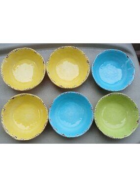 6 Ti Mulino Melamine Crackle Glaze Bowls 7" Rustic Distress Country Farm #SB
